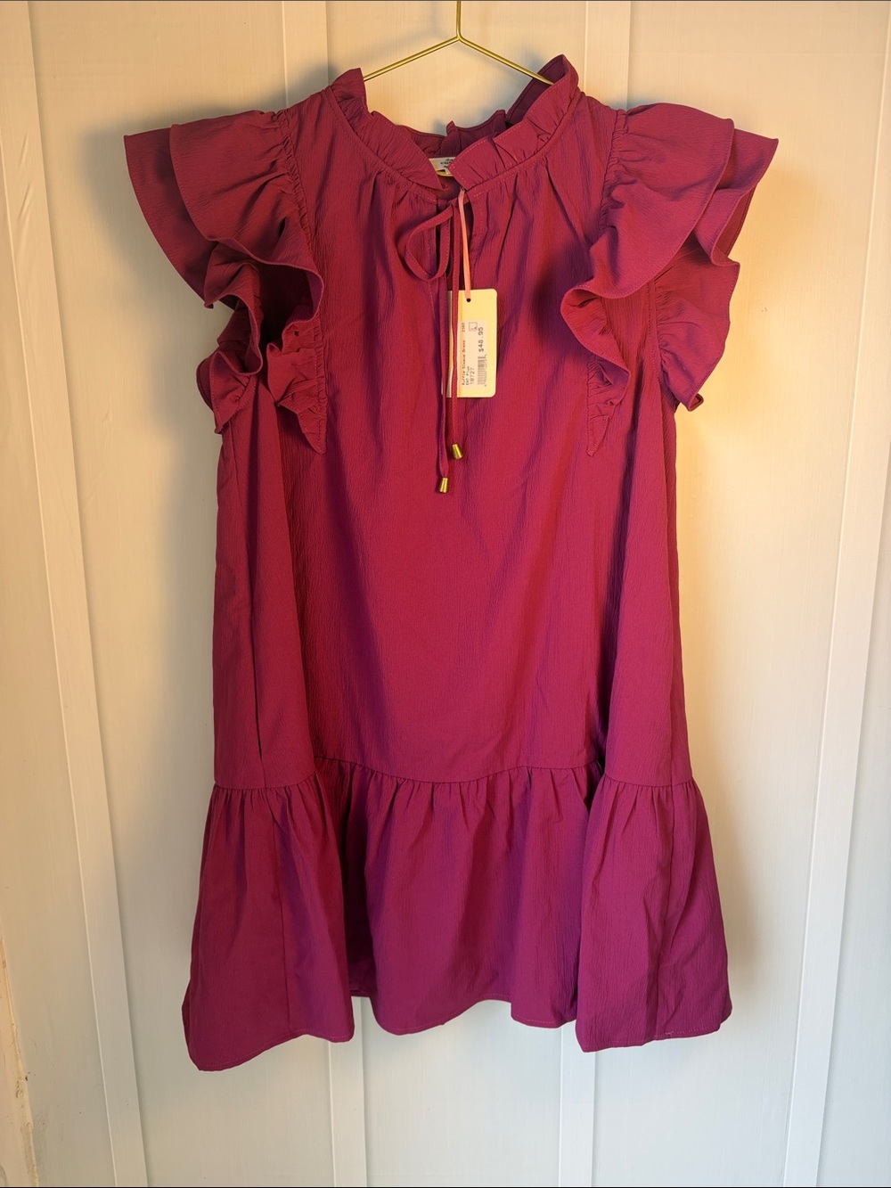 Women’s Ruffled Flutter Sleeve Dress - Magenta